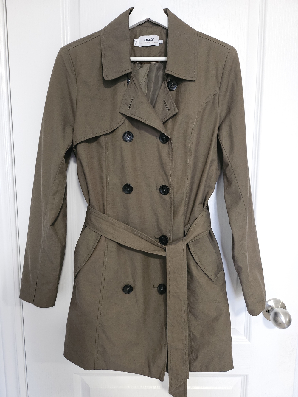 ONLY Women's Olive Double-Breasted Trench Coat